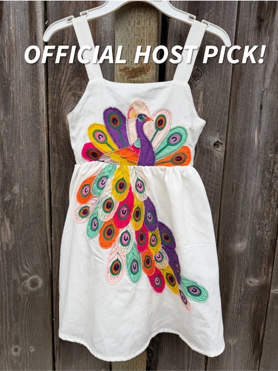 Other - 🥳 HP Peacock Appliqué BOLD Sundress Vibrant Party Dress 6 7 Portrait Girl Unique